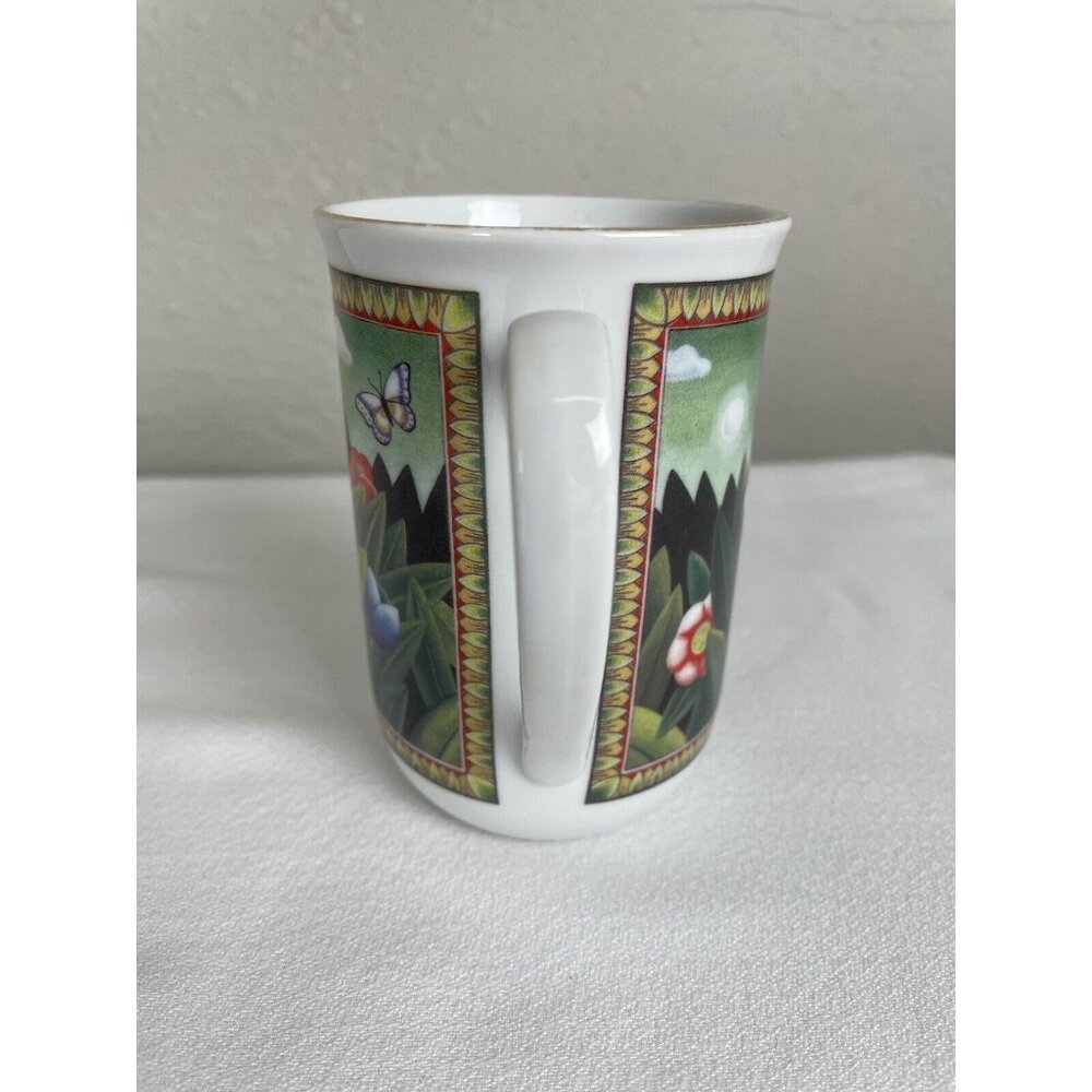 Russ Berrie Four Seasons Mug Cup White Gray Cats In Flower Garden Ceramic 8oz. - Picture 2 of 8